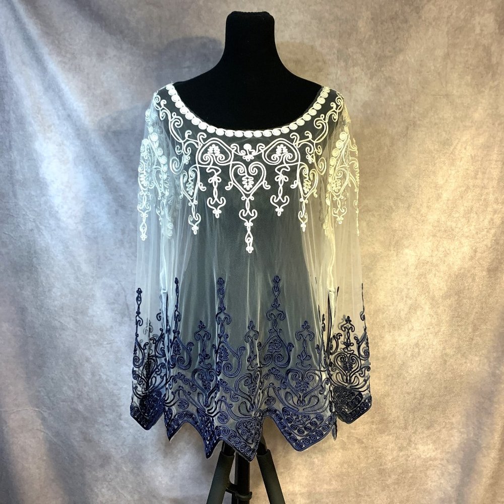 SIMPLY COUTURE Scoop Neck Sheer Crochet Accent Soutache Sequin TunicTop